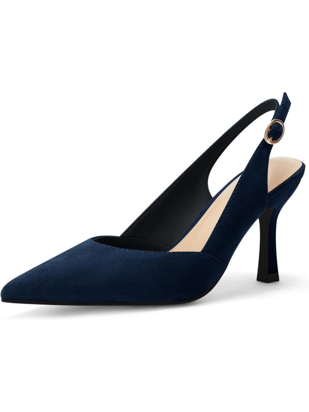 Women's Navy Suede Slingback Kitten Heels Closed Pointed Toe Dress Pumps Shoes